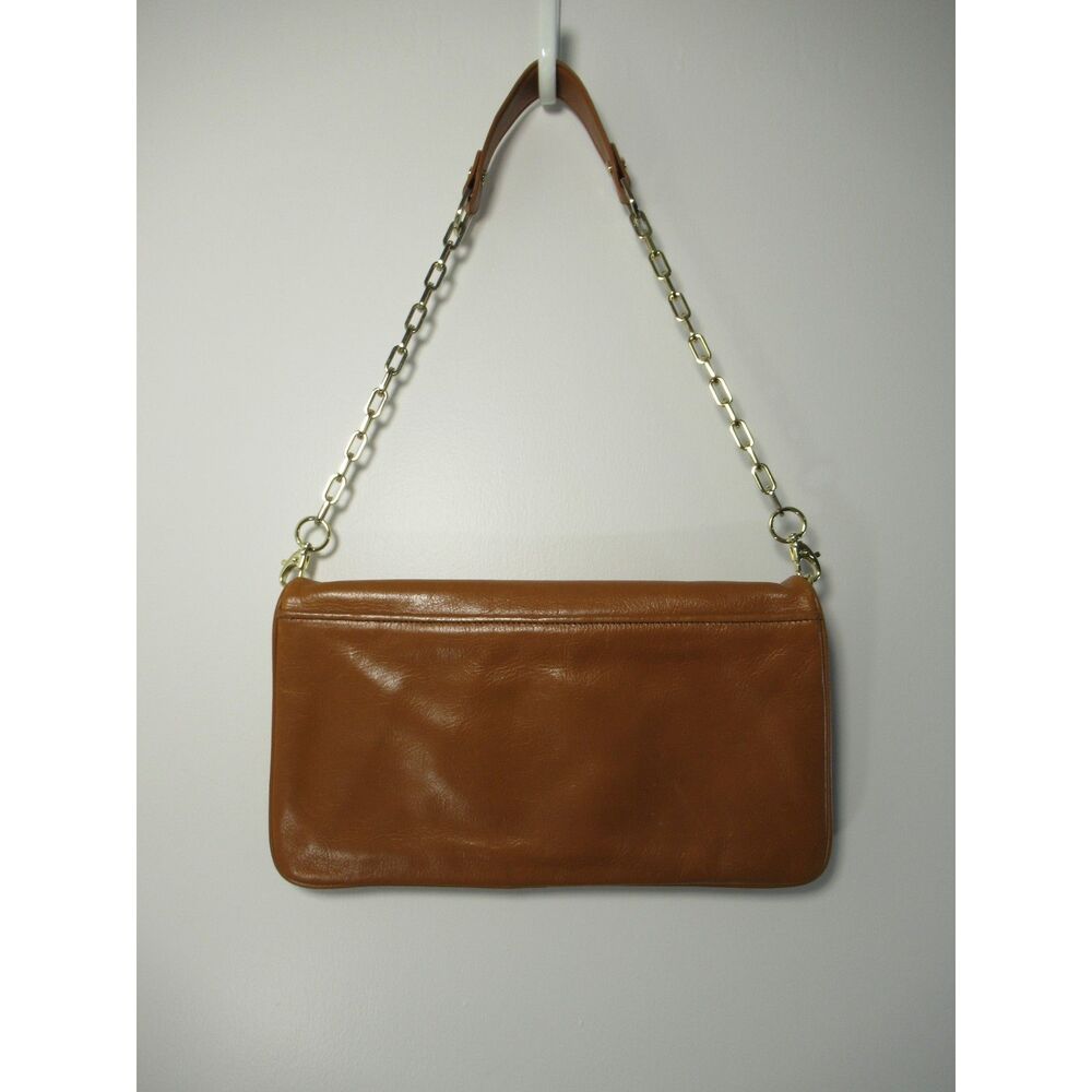 Tory Burch Bombe Reva Clutch Camel Brown Leather w/Detachable Gold Chain - Picture 3 of 6